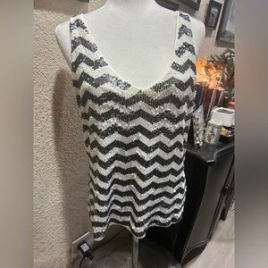 J. Crew Sequin Chevron Tank Top - Black & White